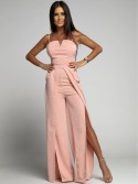 Elegant jumpsuit with straps and slits, pink AZRT035